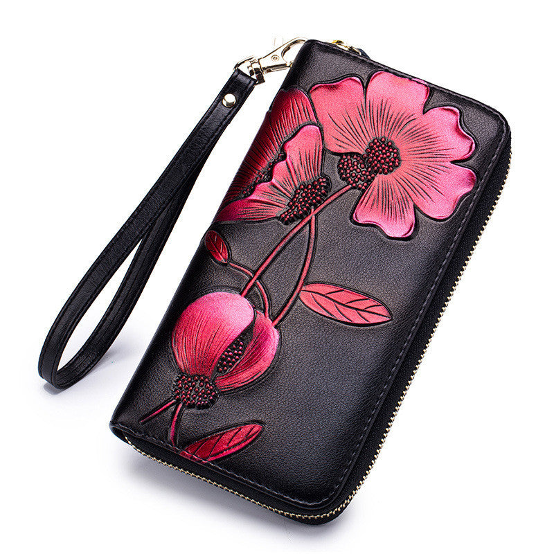 Women'S Long Leather Zipper Wallet Fashion Personality Cowhide European And American Hand Wallet